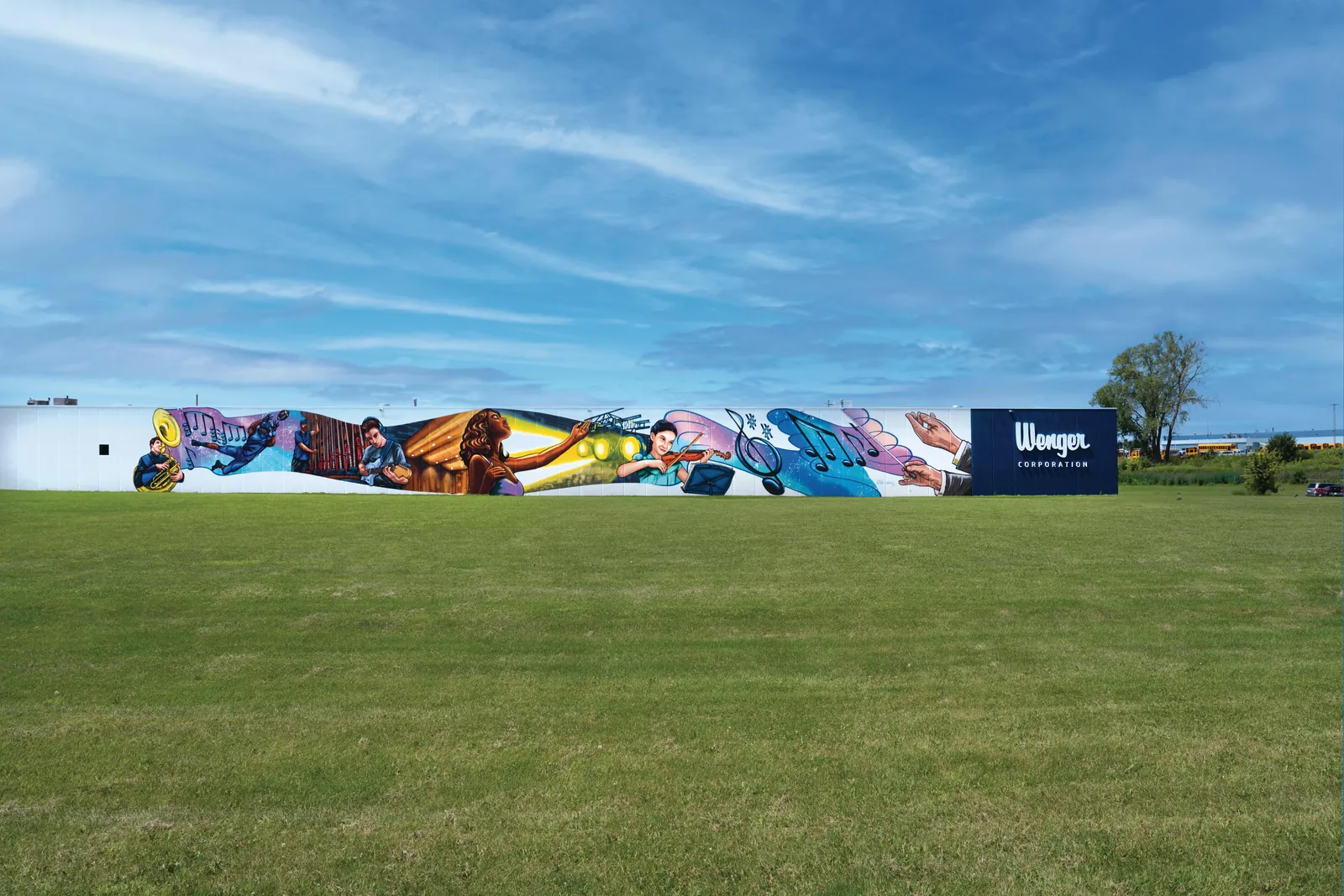 Adam Turman’s mural on Wenger Corporation’s Owatonna headquarters